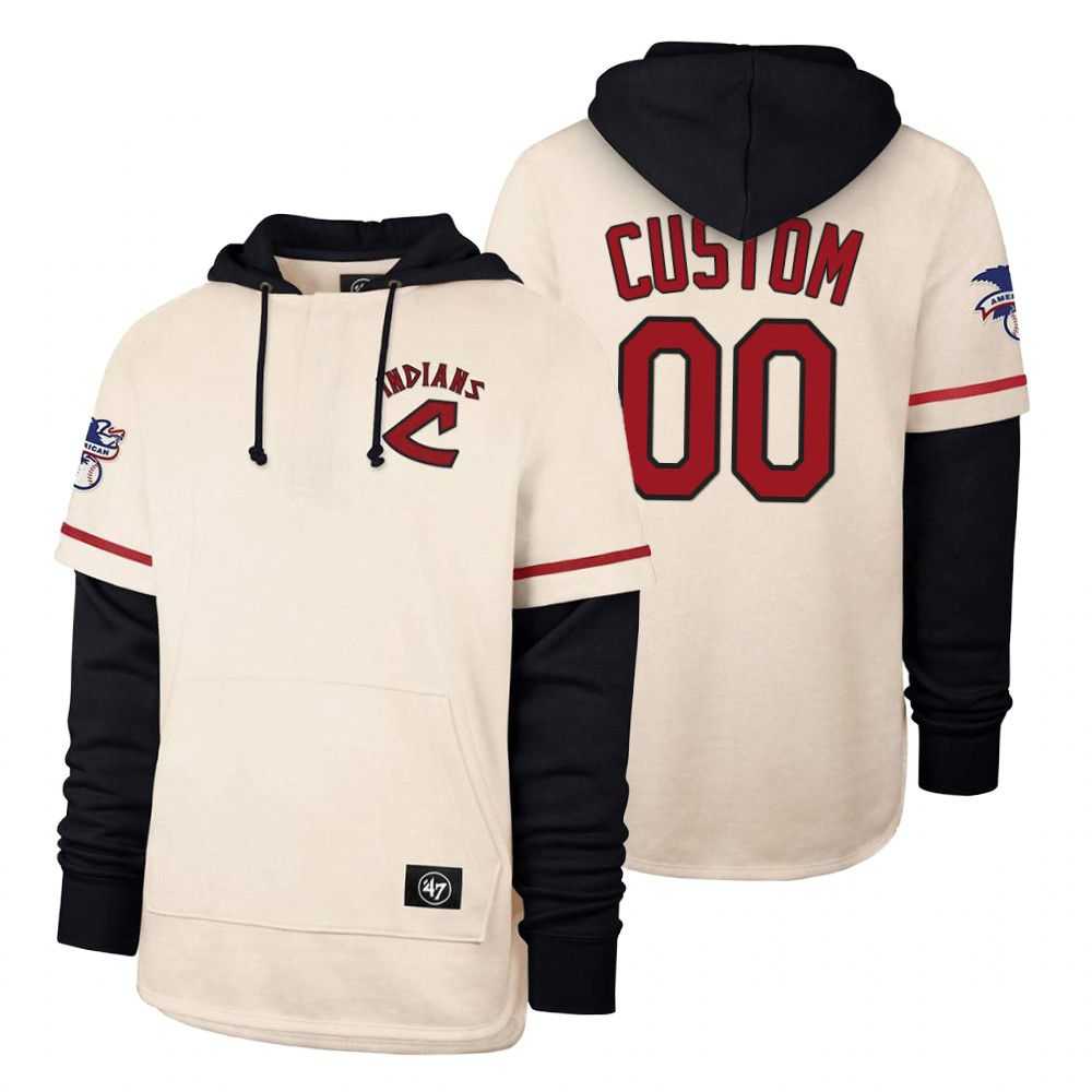 Men Cleveland Indians 00 Custom Cream 2021 Pullover Hoodie MLB Jersey